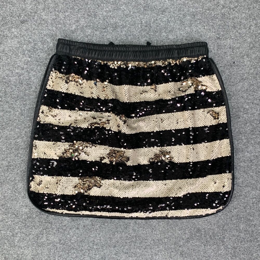 Gianni Bini Skirt Womens L Large Black Gold Jamie Striped Sequined Lined Mini - Picture 11 of 16